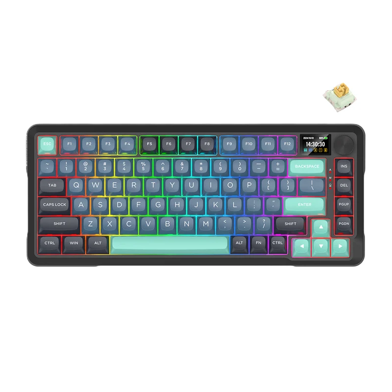 Redragon Behemoth K724GBG-RGB-PRO Tri-Mode Gasket Mounted Mechanical Keyboard with LCD Screen (Grey/Blue/Green) (Yolk RPC Linear Switch)