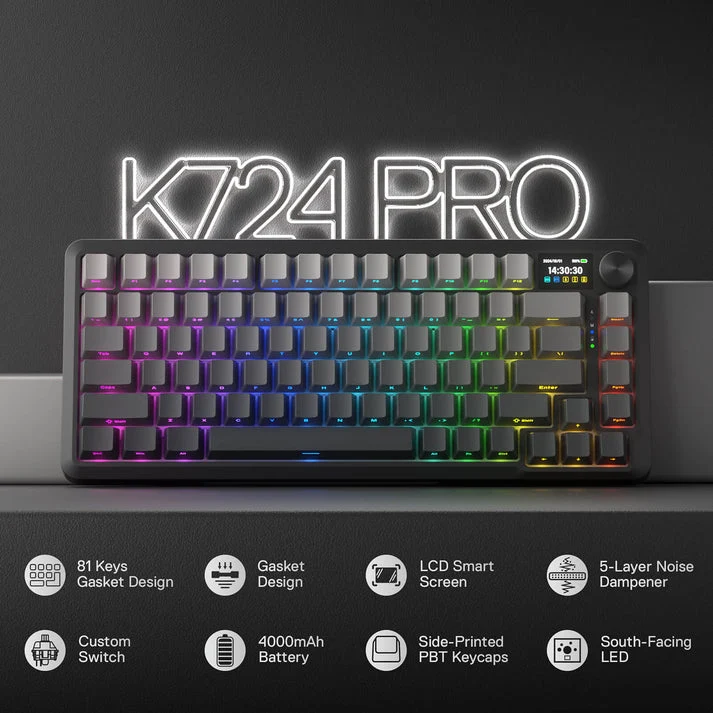 Redragon Behemoth K724SP-RGB-PRO Tri-Mode Gasket Mounted Mechanical Keyboard with LCD Screen (Gradient Grey) (Yolk RPC Linear Switch)