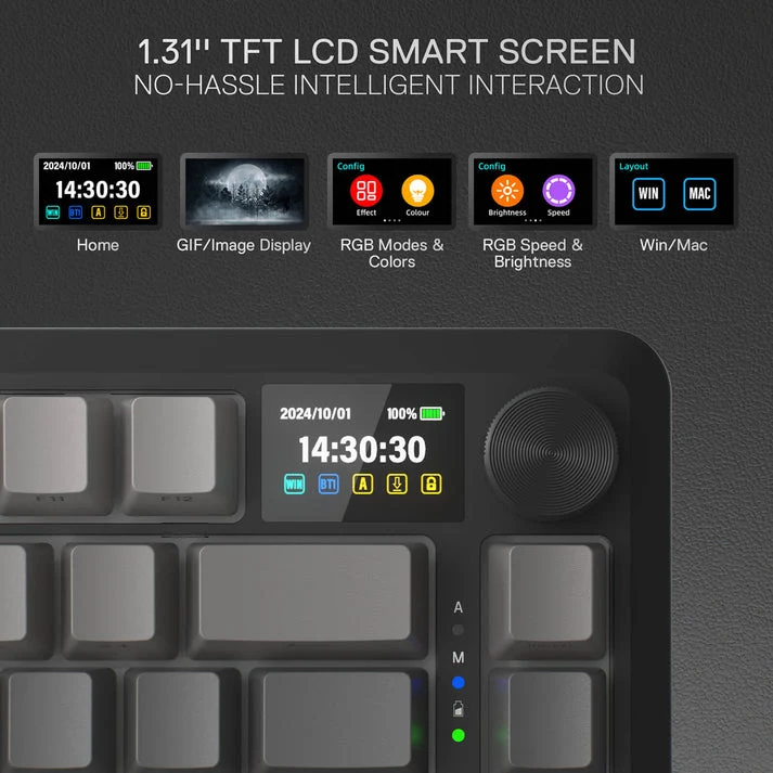Redragon Behemoth K724SP-RGB-PRO Tri-Mode Gasket Mounted Mechanical Keyboard with LCD Screen (Gradient Grey) (Yolk RPC Linear Switch)