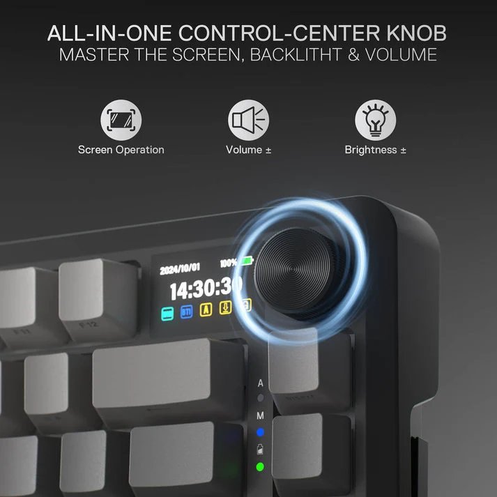 Redragon Behemoth K724SP-RGB-PRO Tri-Mode Gasket Mounted Mechanical Keyboard with LCD Screen (Gradient Grey) (Yolk RPC Linear Switch)
