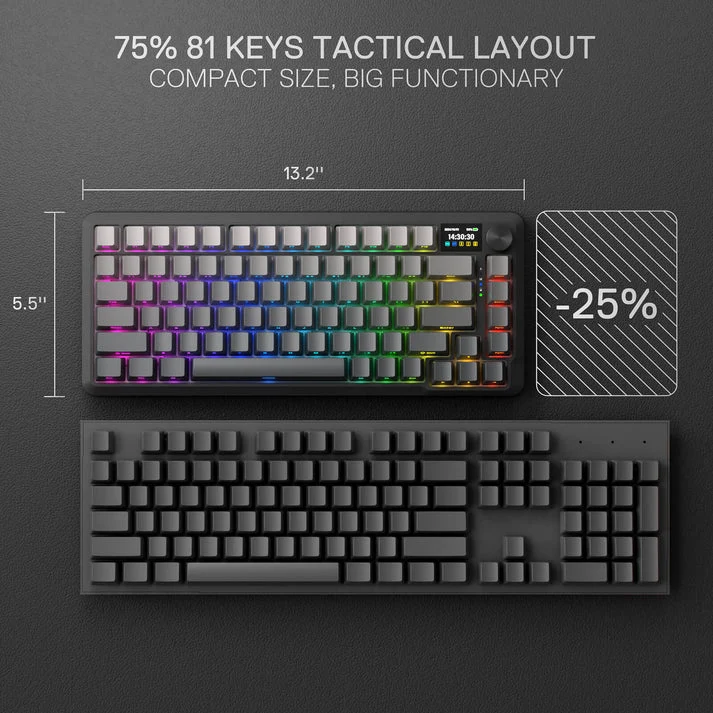 Redragon Behemoth K724SP-RGB-PRO Tri-Mode Gasket Mounted Mechanical Keyboard with LCD Screen (Gradient Grey) (Yolk RPC Linear Switch)