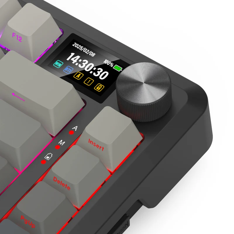 Redragon Behemoth K724SP-RGB-PRO Tri-Mode Gasket Mounted Mechanical Keyboard with LCD Screen (Gradient Grey) (Yolk RPC Linear Switch)