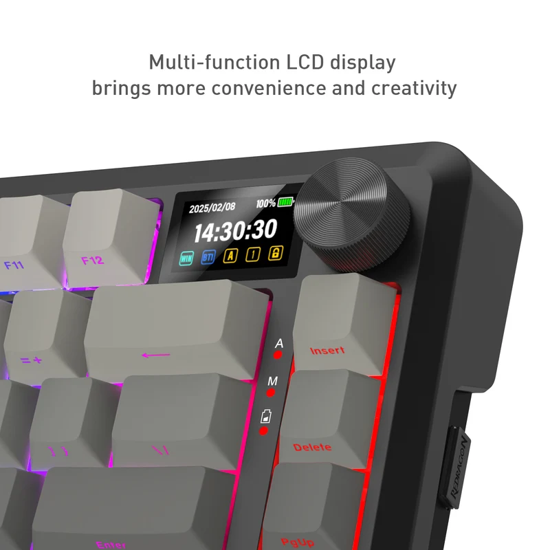 Redragon Behemoth K724SP-RGB-PRO Tri-Mode Gasket Mounted Mechanical Keyboard with LCD Screen (Gradient Grey) (Yolk RPC Linear Switch)