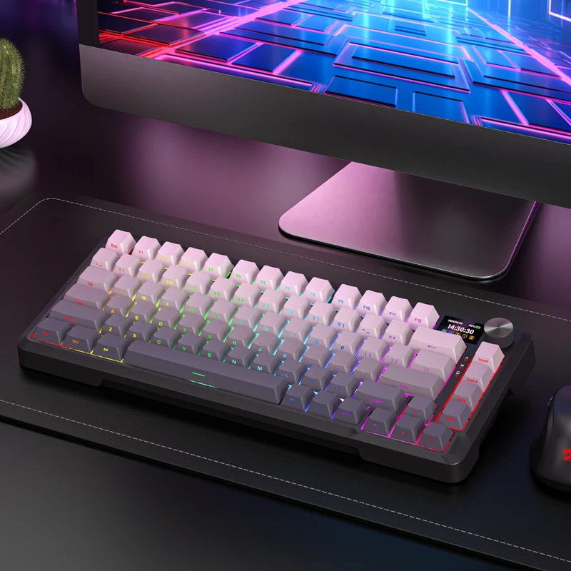 Redragon Behemoth K724SP-RGB-PRO Tri-Mode Gasket Mounted Mechanical Keyboard with LCD Screen (Gradient Grey) (Yolk RPC Linear Switch)
