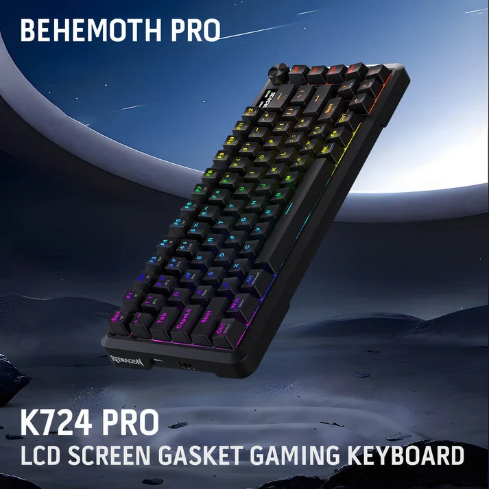 Redragon Behemoth K724RGB-PRO Tri-Mode Gasket Mounted Mechanical Keyboard with LCD Screen (Black) (RPC Linear Switch)