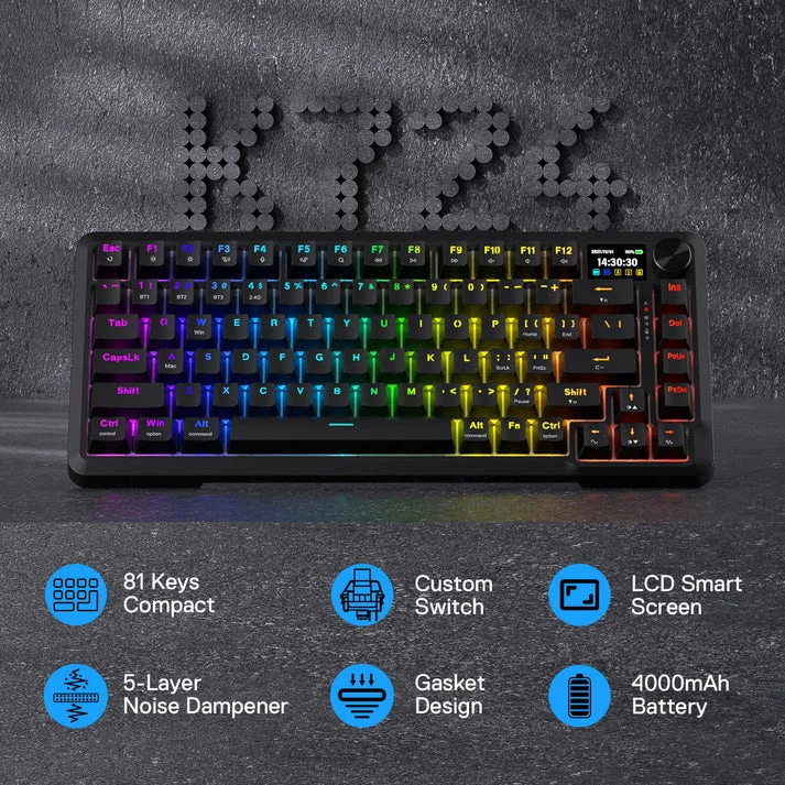 Redragon Behemoth K724RGB-PRO Tri-Mode Gasket Mounted Mechanical Keyboard with LCD Screen (Black) (RPC Linear Switch)