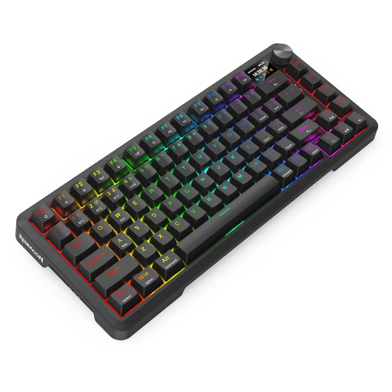 Redragon Behemoth K724RGB-PRO Tri-Mode Gasket Mounted Mechanical Keyboard with LCD Screen (Black) (RPC Linear Switch)