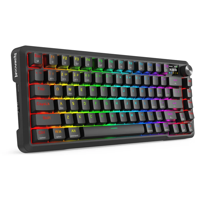 Redragon Behemoth K724RGB-PRO Tri-Mode Gasket Mounted Mechanical Keyboard with LCD Screen (Black) (RPC Linear Switch)