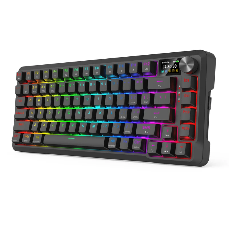 Redragon Behemoth K724RGB-PRO Tri-Mode Gasket Mounted Mechanical Keyboard with LCD Screen (Black) (RPC Linear Switch)