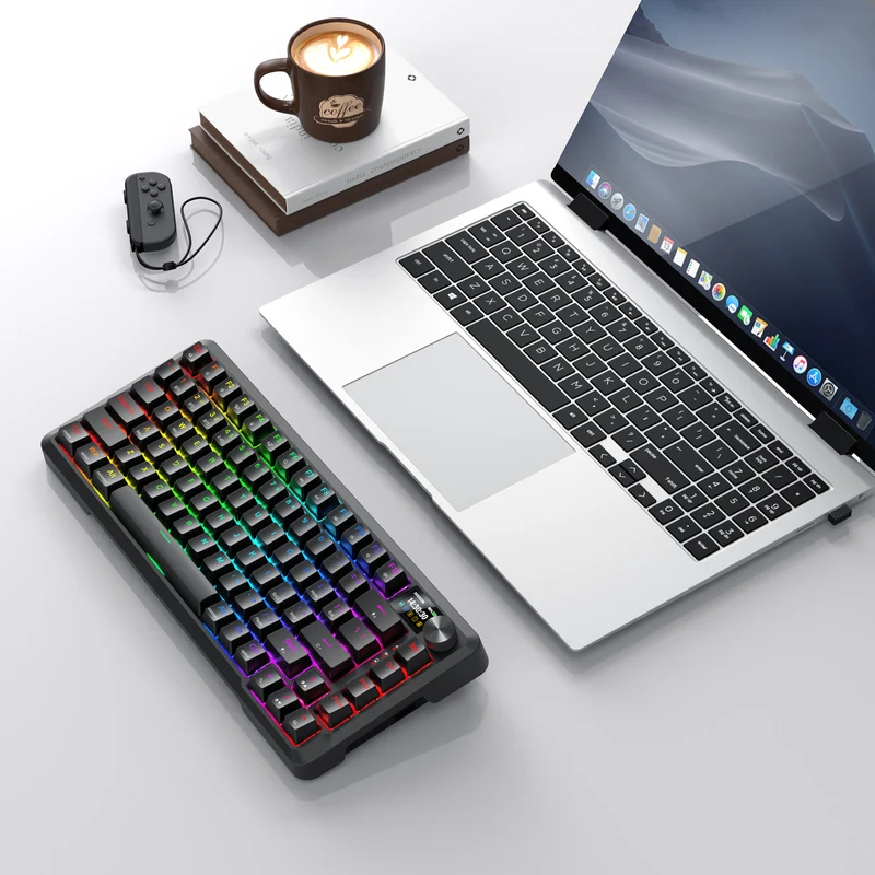 Redragon Behemoth K724RGB-PRO Tri-Mode Gasket Mounted Mechanical Keyboard with LCD Screen (Black) (RPC Linear Switch)
