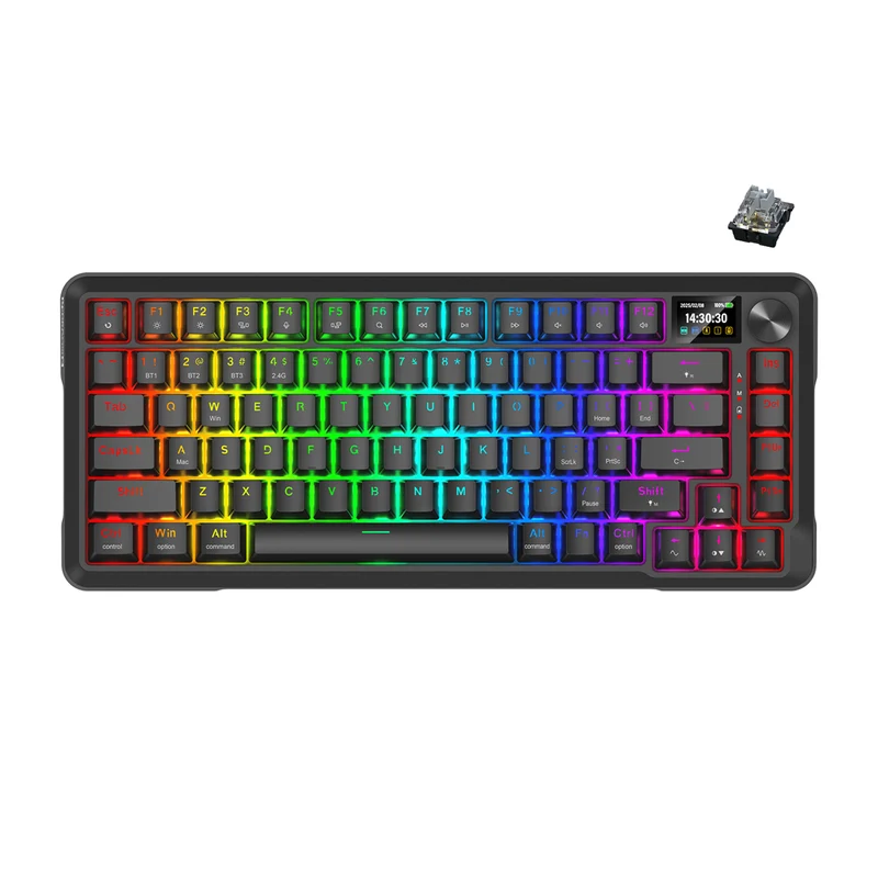 Redragon Behemoth K724RGB-PRO Tri-Mode Gasket Mounted Mechanical Keyboard with LCD Screen (Black) (RPC Linear Switch)