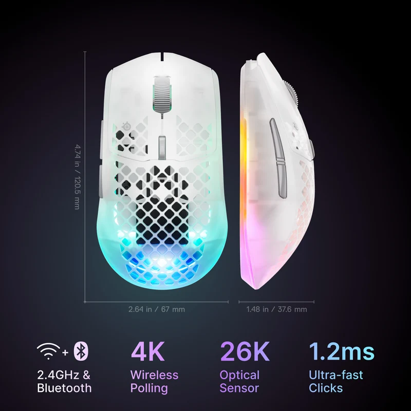 SteelSeries Aerox 3 Wireless Gen 2 4K Gaming Mouse (Ghost, Magenta Haze, Shadow)