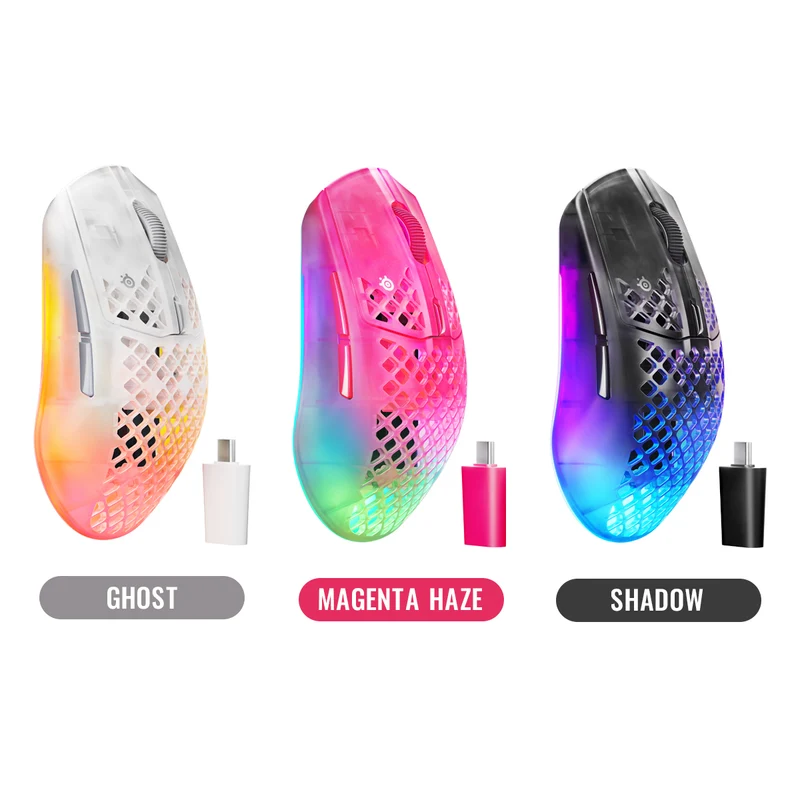 SteelSeries Aerox 3 Wireless Gen 2 4K Gaming Mouse (Ghost, Magenta Haze, Shadow)
