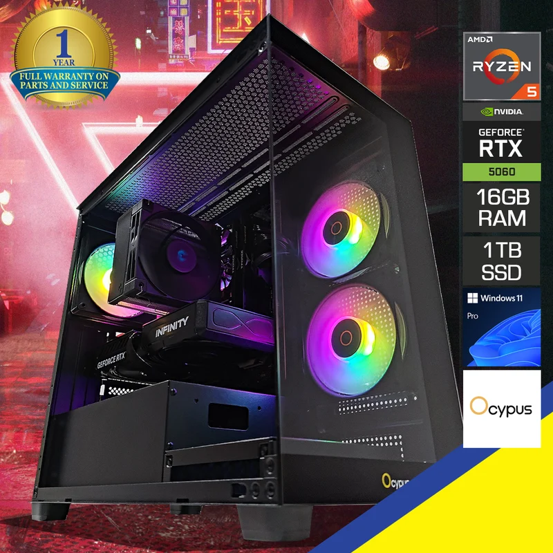 Sigma C52 Gamma Black Desktop Gaming PC | AMD Ryzen 5 7500F | 16GB RAM | 1TB SSD | RTX 5060 | Windows 11 Pro