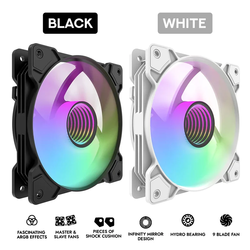 DarkFlash C8S ARGB Cooling Case Fan - 1 Pack (Black, White)