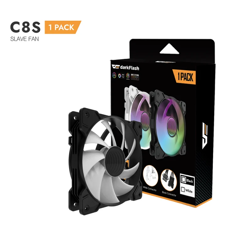 DarkFlash C8S ARGB Cooling Case Fan - 1 Pack (Black, White)