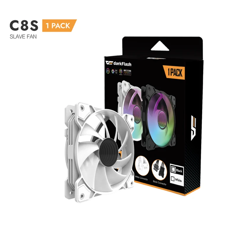 DarkFlash C8S ARGB Cooling Case Fan - 1 Pack (Black, White)