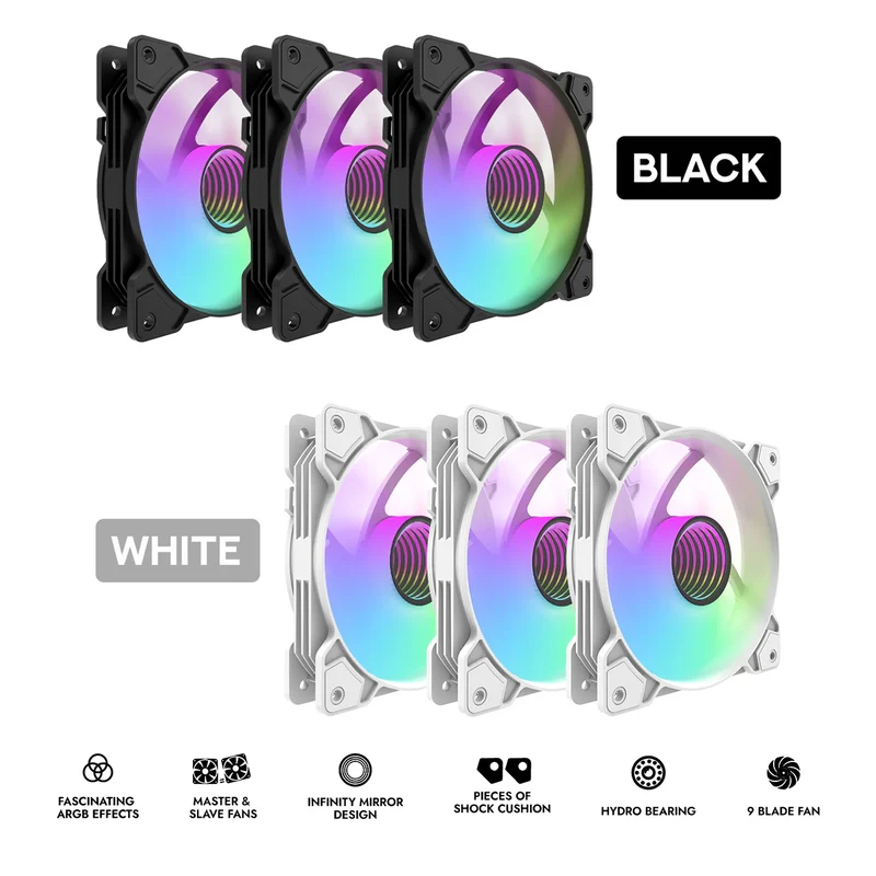 DarkFlash C8 ARGB Cooling Case Fan - 3-in-1 Pack (Black, White)