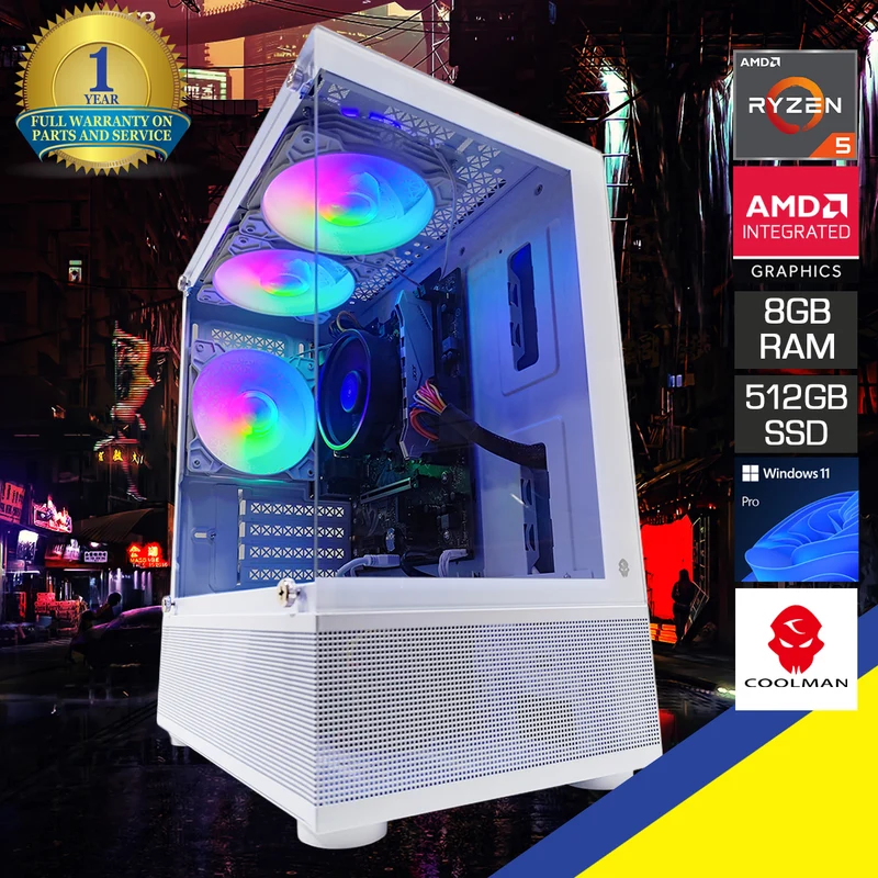 Alpha Lite Tyro-W Desktop Gaming PC | AMD Ryzen 5 3400G | 8GB RAM | 512GB SSD | Integrated GPU | Windows 11 Pro