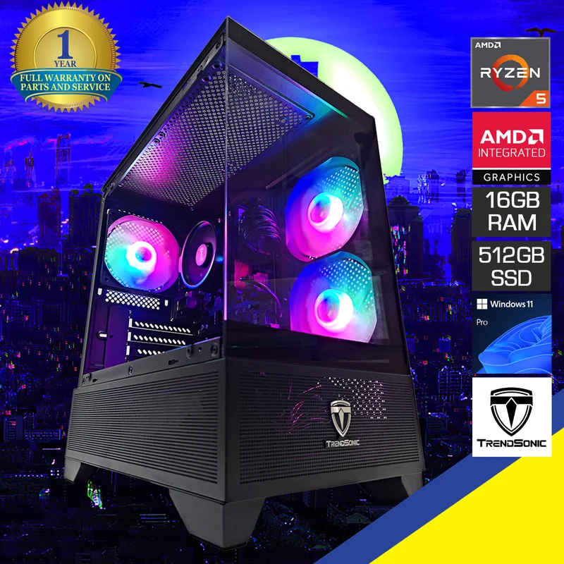Alpha Lite Xion Black Desktop Gaming PC | AMD Ryzen 5 3400G | 16GB RAM | 512GB SSD | Integrated GPU | Windows 11 Pro