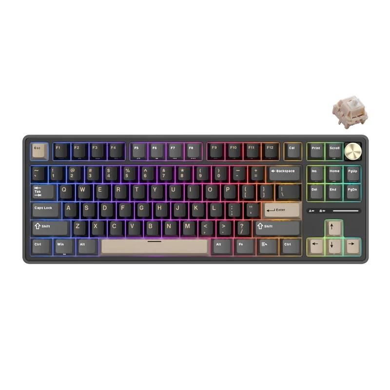 Royal Kludge R87Pro QMK Single-Mode RGB 81 Keys Hot-Swappable Mechanical Keyboard Phantom (Brown, Creamy Switch)