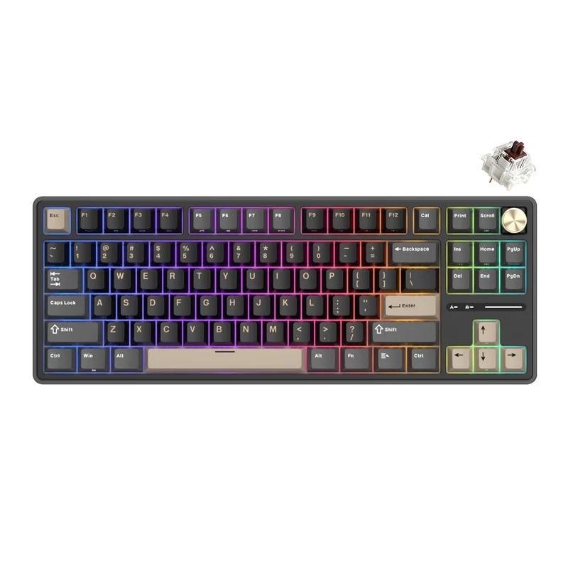 Royal Kludge R87Pro QMK Single-Mode RGB 81 Keys Hot-Swappable Mechanical Keyboard Phantom (Brown, Creamy Switch)