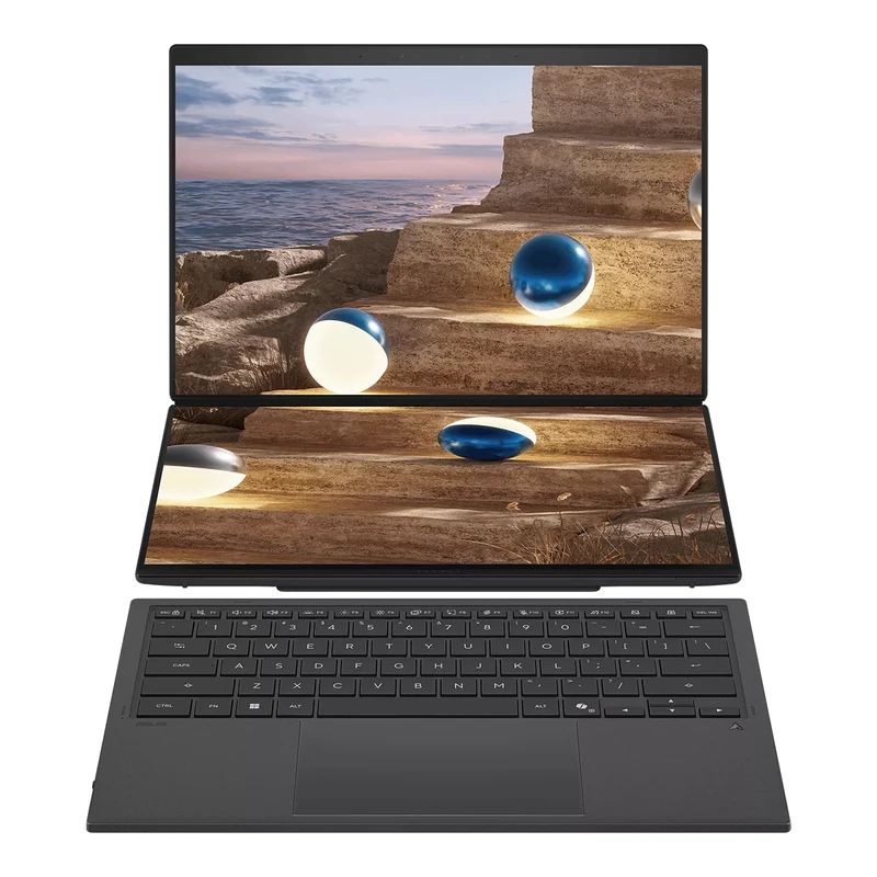 ASUS Zenbook Duo UX8407AA-SN152WSM Laptop (Moher Gray) | 14" 3K (2880x1800) OLED 144Hz | Core Ultra 9 386H | 32GB RAM | 1TB SSD | Intel Graphics | Windows 11 Home | Stylus Pen + ASUS AP4600 Backpack + Sleeve