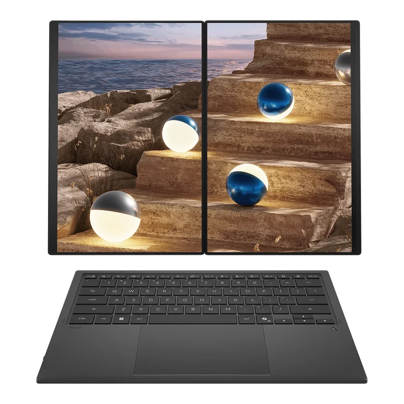 ASUS Zenbook Duo UX8407AA-SN152WSM Laptop (Moher Gray) | 14" 3K (2880x1800) OLED 144Hz | Core Ultra 9 386H | 32GB RAM | 1TB SSD | Intel Graphics | Windows 11 Home | Stylus Pen + ASUS AP4600 Backpack + Sleeve