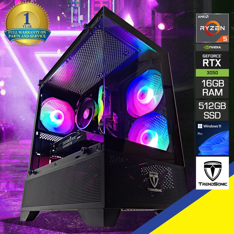 Alpha Eris TG Desktop Black Gaming PC | AMD Ryzen 5 5500 | 16GB RAM | 512GB SSD | RTX 3050 | Windows 11 Pro