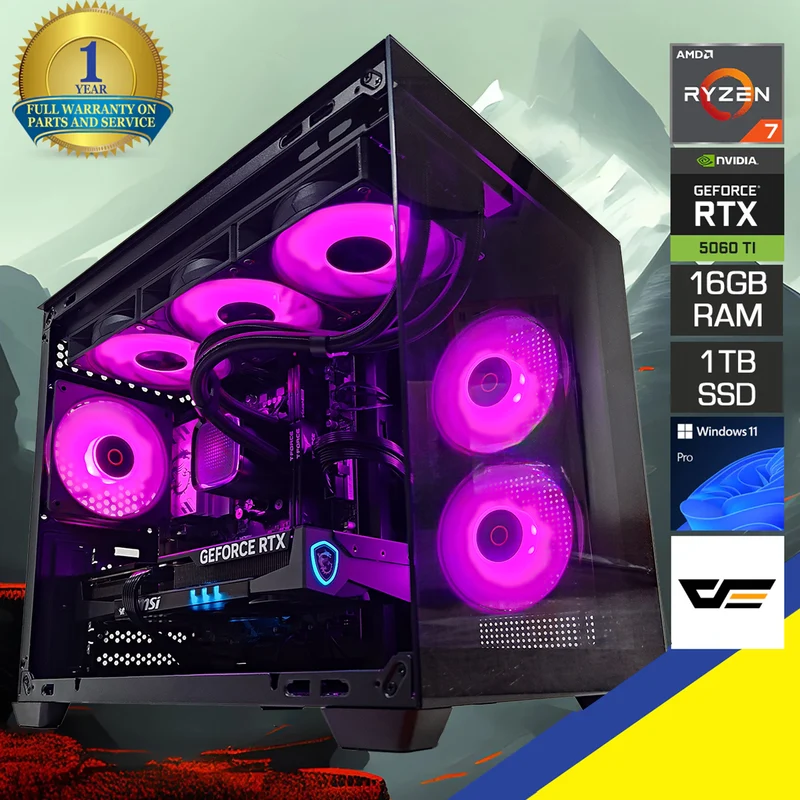 Aurora C285MP Black Desktop Gaming PC | AMD Ryzen 7 8700F | 16GB RAM | 1TB SSD | RTX 5060 Ti | Windows 11 Pro