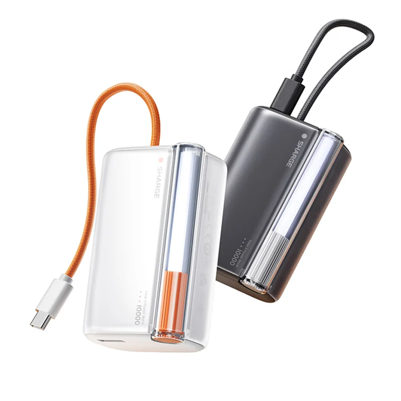 Sharge Flow 3 Power Bank 10000mAh 45W with Built-in USB-C Cable (P3) (Black, White)