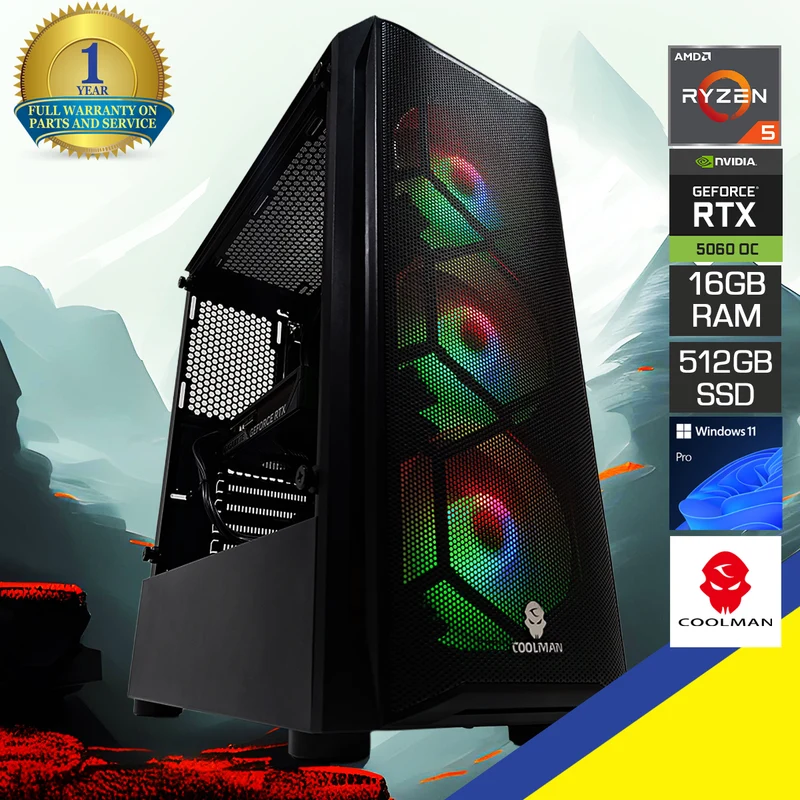 Sigma Aurora Black Desktop Gaming PC | AMD Ryzen 5 5600 | 16GB RAM | 512GB SSD | RTX 5060 | Windows 11 Pro