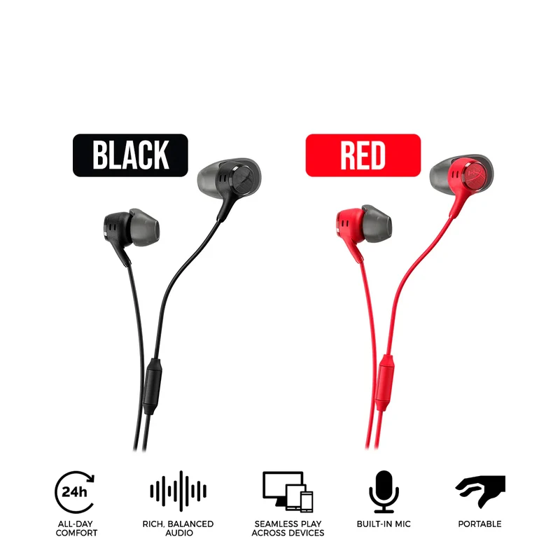 HyperX Cloud Earbuds III with Built-In Mic (Black, Red) (BN7R9AA, BN7S0AA)