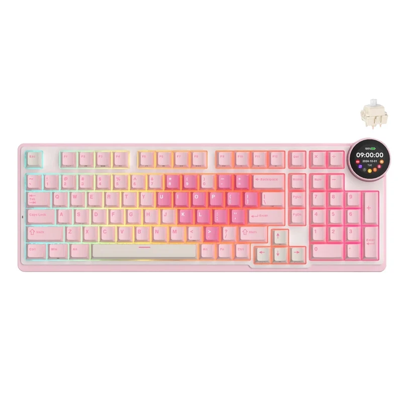 Royal Kludge RK-N99 Tri-Mode RGB 98 Keys Hot Swappable Mechanical Keyboard Pink Melody (Violet Switch, Cream Switch, Beige Switch)