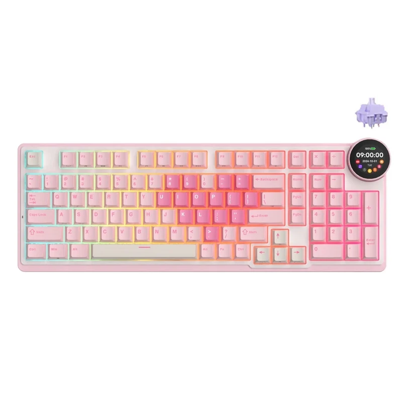 Royal Kludge RK-N99 Tri-Mode RGB 98 Keys Hot Swappable Mechanical Keyboard Pink Melody (Violet Switch, Cream Switch, Beige Switch)