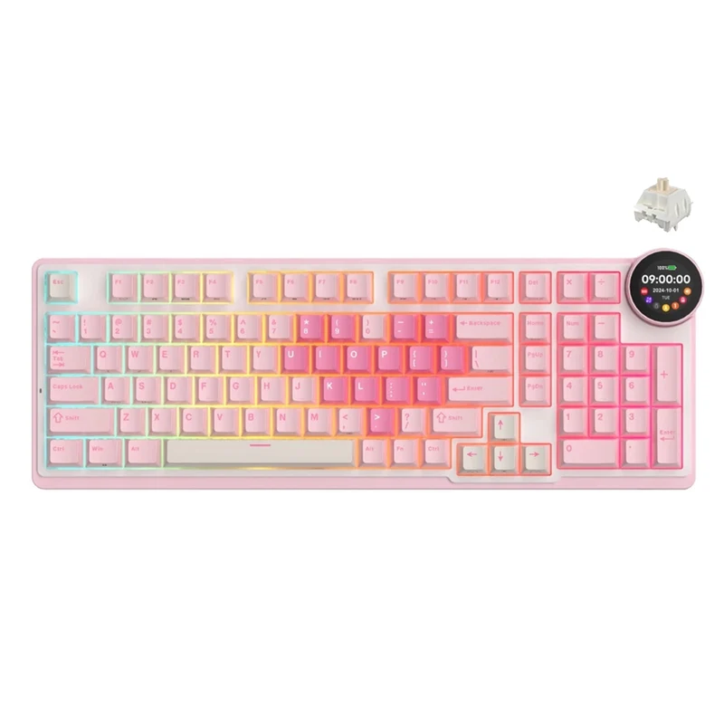 Royal Kludge RK-N99 Tri-Mode RGB 98 Keys Hot Swappable Mechanical Keyboard Pink Melody (Violet Switch, Cream Switch, Beige Switch)