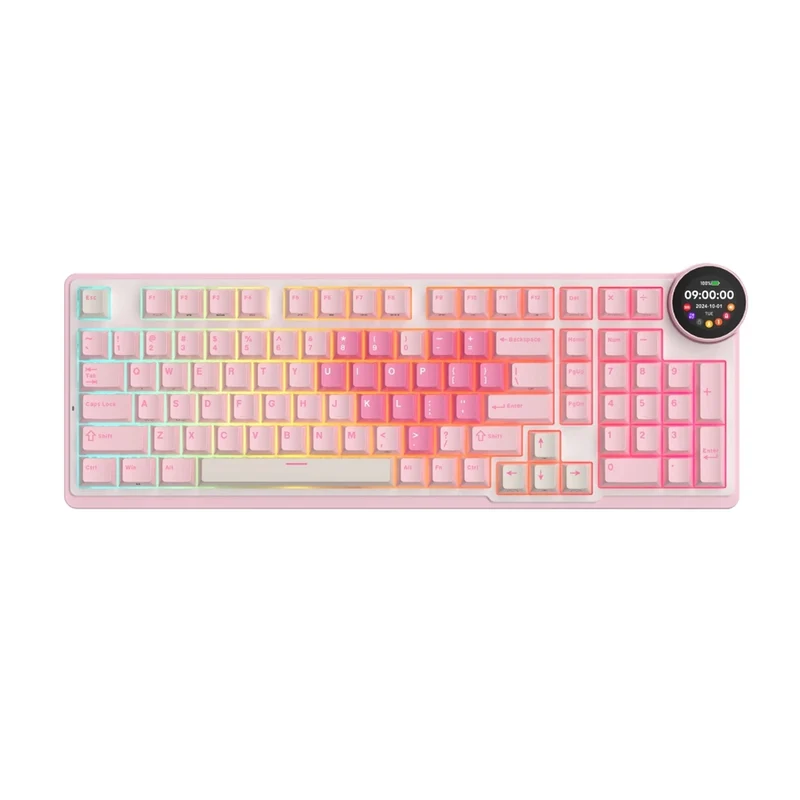 Royal Kludge RK-N99 Tri-Mode RGB 98 Keys Hot Swappable Mechanical Keyboard Pink Melody (Violet Switch, Cream Switch, Beige Switch)