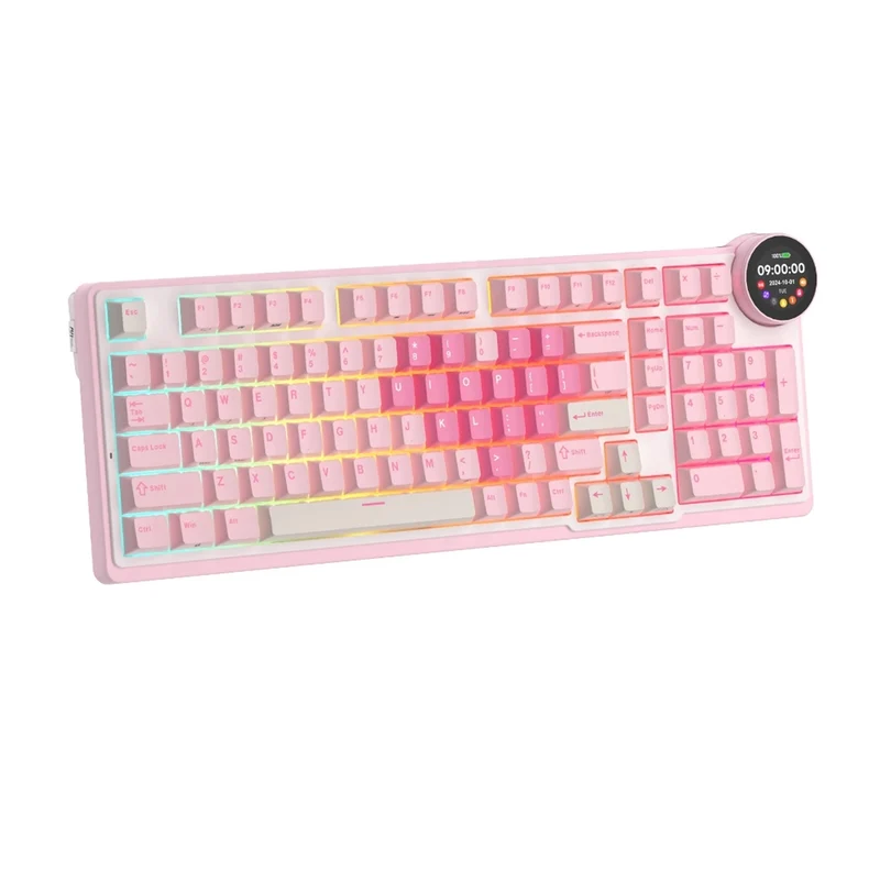 Royal Kludge RK-N99 Tri-Mode RGB 98 Keys Hot Swappable Mechanical Keyboard Pink Melody (Violet Switch, Cream Switch, Beige Switch)