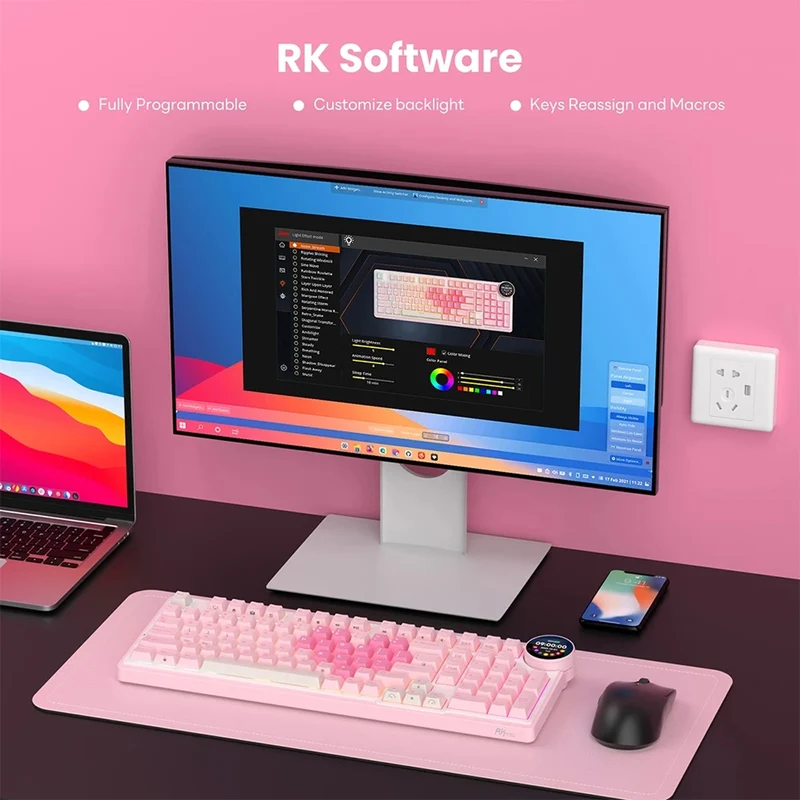 Royal Kludge RK-N99 Tri-Mode RGB 98 Keys Hot Swappable Mechanical Keyboard Pink Melody (Violet Switch, Cream Switch, Beige Switch)