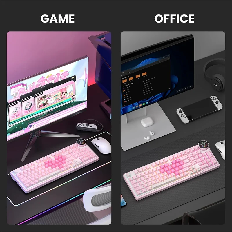 Royal Kludge RK-N99 Tri-Mode RGB 98 Keys Hot Swappable Mechanical Keyboard Pink Melody (Violet Switch, Cream Switch, Beige Switch)