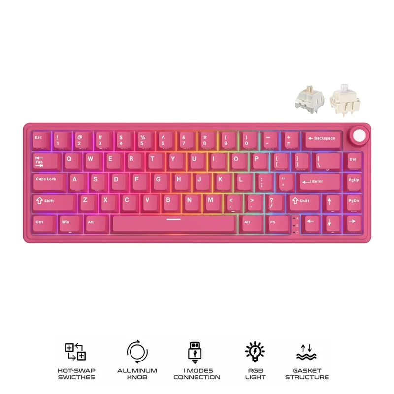Royal Kludge R65 Single-Mode RGB 66 Keys Hot-Swappable Mechanical Keyboard Berry Red (Cream Switch, Beige Switch)