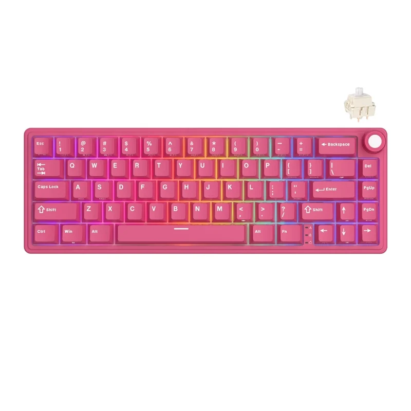 Royal Kludge R65 Single-Mode RGB 66 Keys Hot-Swappable Mechanical Keyboard Berry Red (Cream Switch, Beige Switch)