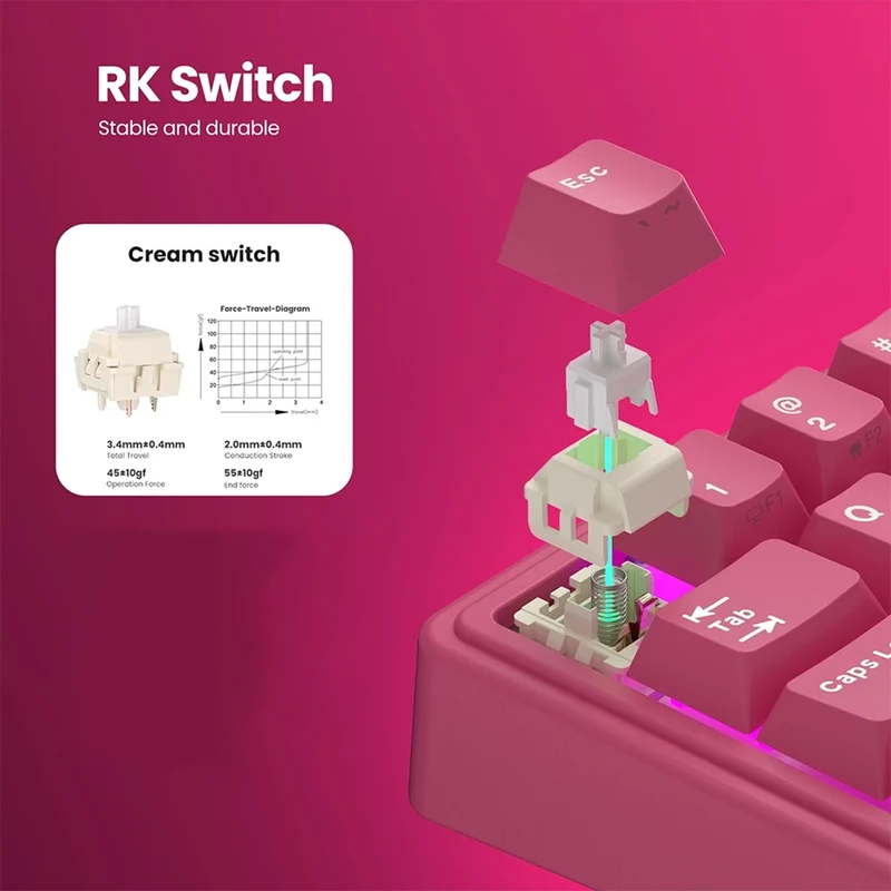 Royal Kludge R65 Single-Mode RGB 66 Keys Hot-Swappable Mechanical Keyboard Berry Red (Cream Switch, Beige Switch)