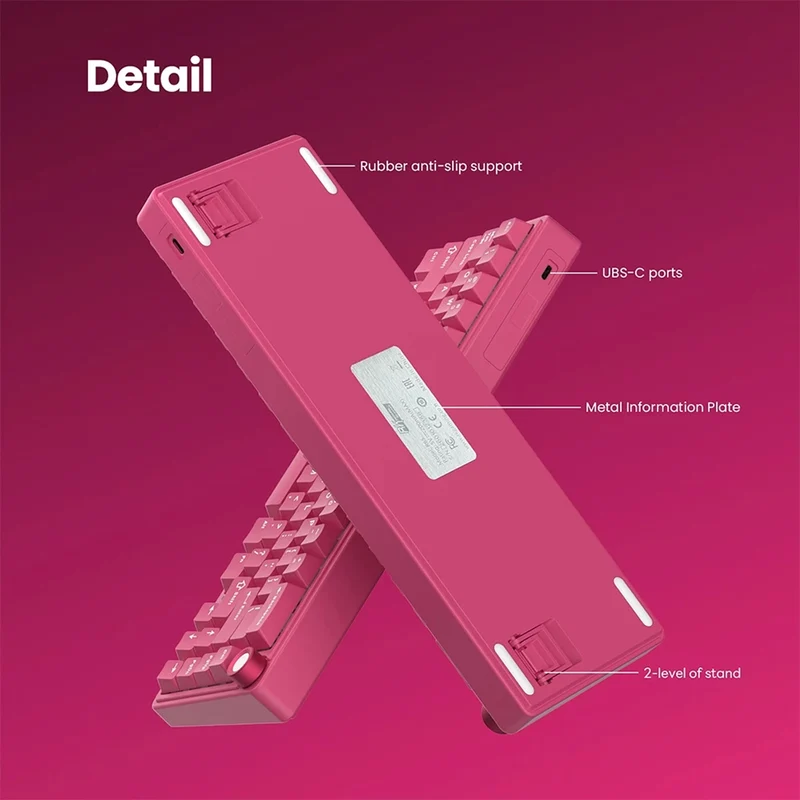 Royal Kludge R65 Single-Mode RGB 66 Keys Hot-Swappable Mechanical Keyboard Berry Red (Cream Switch, Beige Switch)