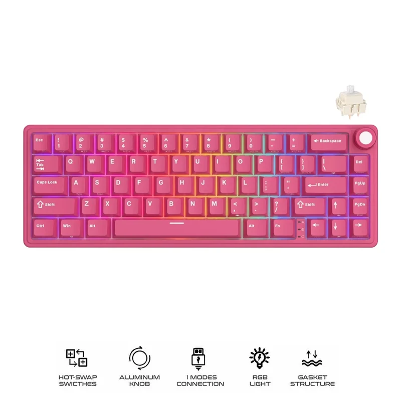 Royal Kludge R65 Single-Mode RGB 66 Keys Hot-Swappable Mechanical Keyboard Berry Red (Cream Switch, Beige Switch)