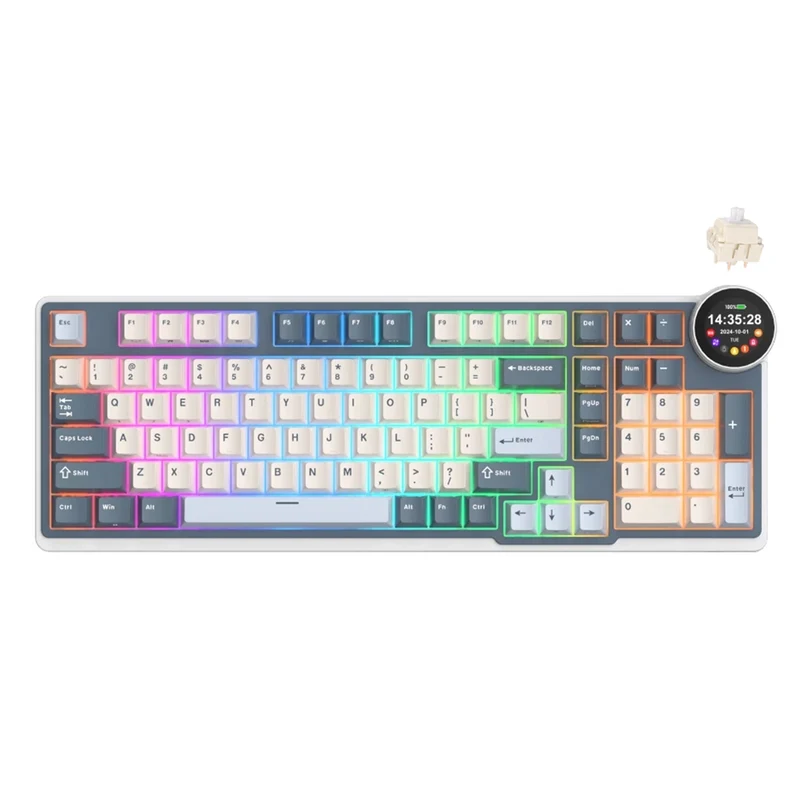 Royal Kludge RK-N99 Tri-Mode RGB 98 Keys Hot Swappable Mechanical Keyboard Moon (Cream Switch, Beige Switch, Violet Switch)