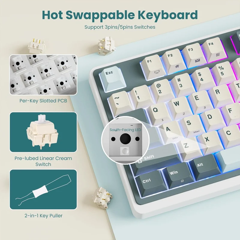 Royal Kludge RK-N99 Tri-Mode RGB 98 Keys Hot Swappable Mechanical Keyboard Moon (Cream Switch, Beige Switch, Violet Switch)