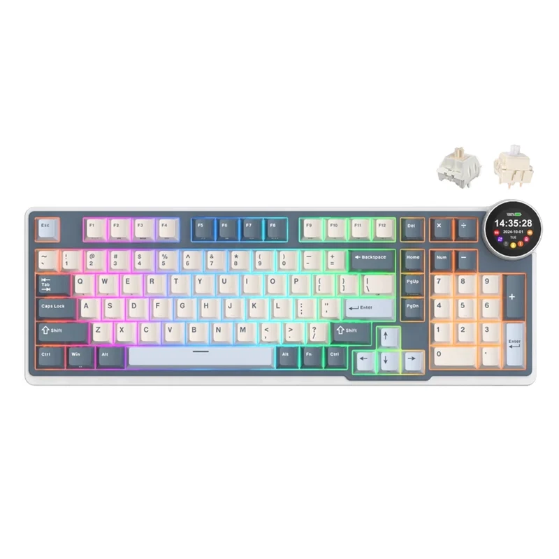 Royal Kludge RK-N99 Tri-Mode RGB 98 Keys Hot Swappable Mechanical Keyboard Moon (Cream Switch, Beige Switch, Violet Switch)