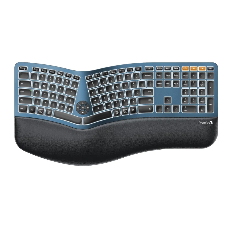 ProtoArc EK01 Plus Dual Mode Full Size Backlit Ergonomic Split Keyboard (Black/Blue) (CP015663)