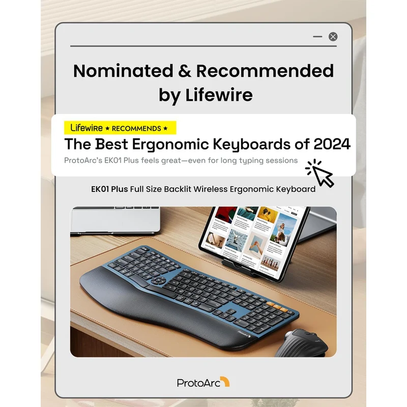 ProtoArc EK01 Plus Dual Mode Full Size Backlit Ergonomic Split Keyboard (Black/Blue) (CP015663)